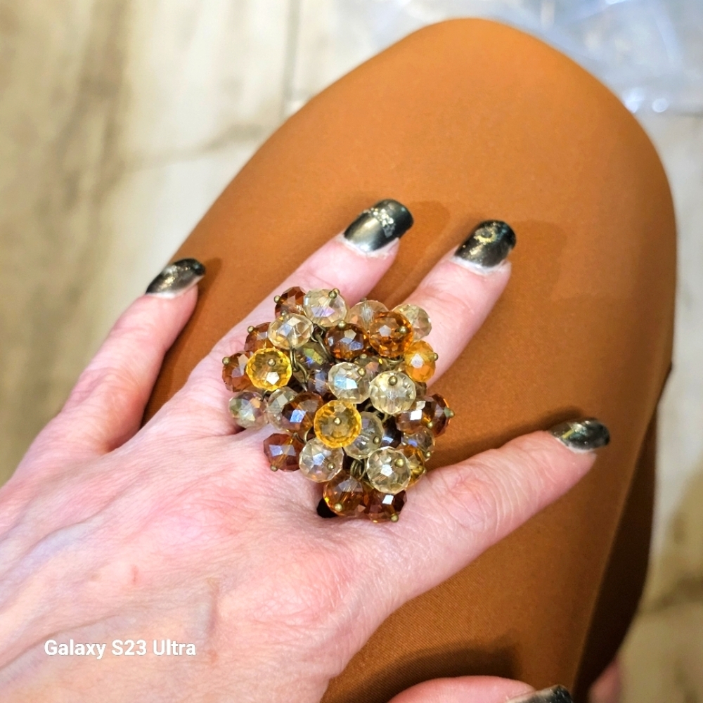 Large Crystal Cluster Ring  6-1/2 adjustable